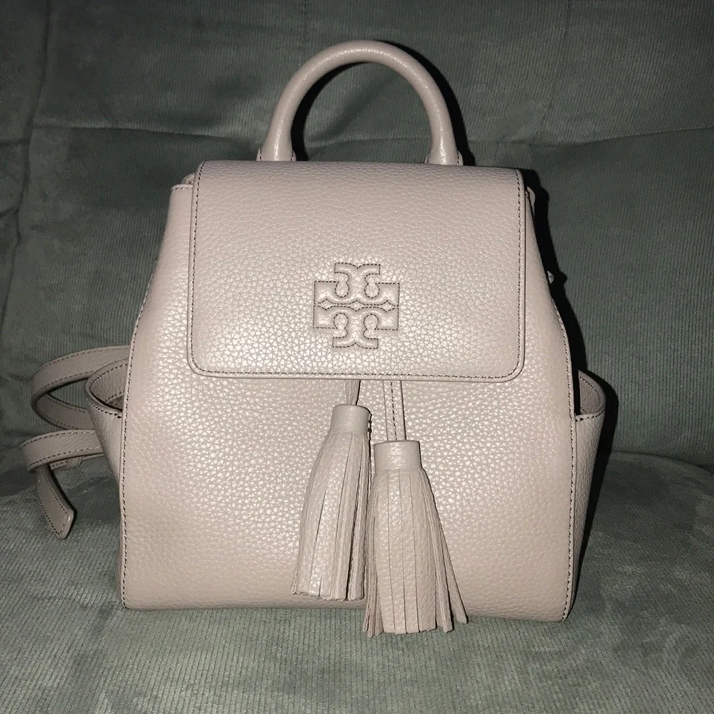 Tory Burch Pale Pink Leather Backpack with Tassels